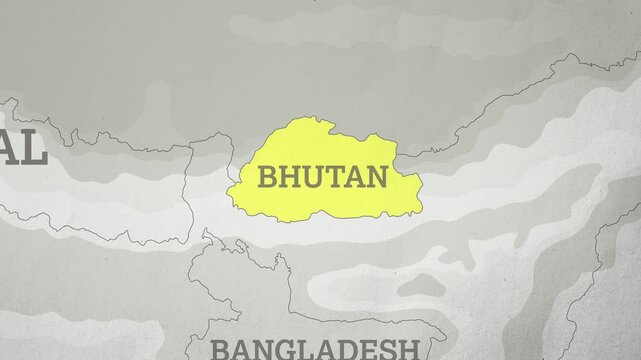 Basemap with a Zoom of the Bhutan Highlighted in Yellow. Generic World Map Animation