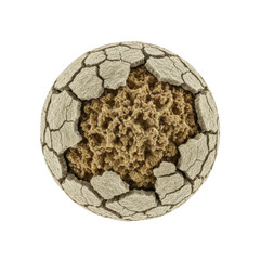 Cracked Sphere Revealing Porous Textured Core