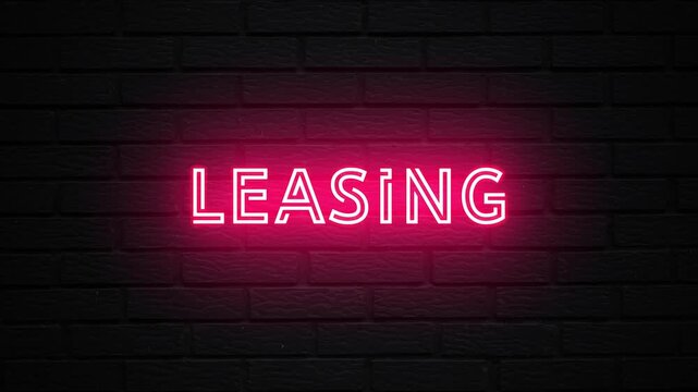 Pink Neon Leasing text animation. Glowing leasing looping motion. flicker text 4k video.