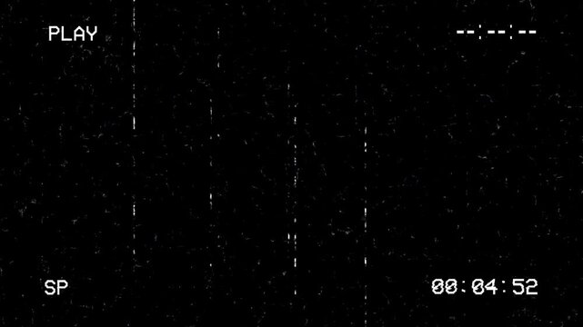 4K VHS Video Play Screen Overlay with Glitch and Static. Retro Tape Effect with Alpha Channel on Black Background, ProRes 4444 Render 4k video animation seamless loop