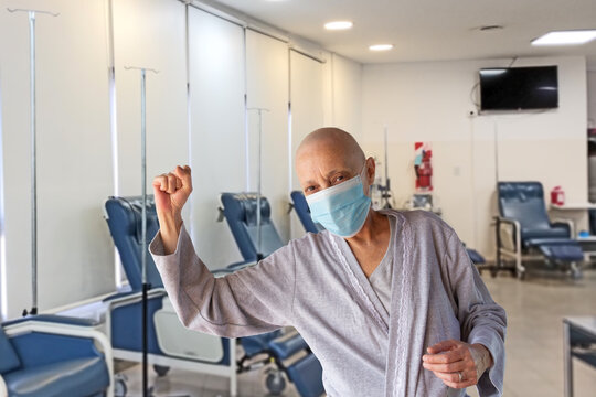 Woman in chemotherapy room. Concept of beating cancer.
