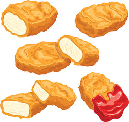 Chicken Nuggets with Ketchup and Dipping Sauce food