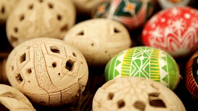 Colorful Decorated Eggs with Intricate Designs.