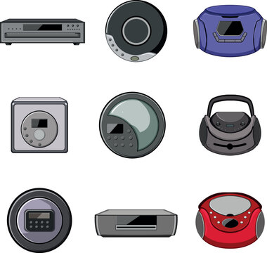 Collection of vintage portable music players cd player