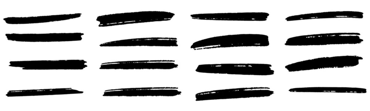 Brush paint stroke set.  Black ink stripe vector straight line hand-drawn brushstrokes. Thick grunge texture. vector set