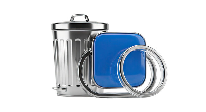 Recycling Bin and Blue Square with Chrome Rings Icon