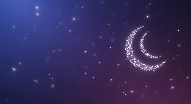 Sparkling crescent moons and stars on a gradient night sky