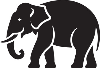 Black Asian Elephant Silhouette Vector Icon for Wildlife and Nature Concepts