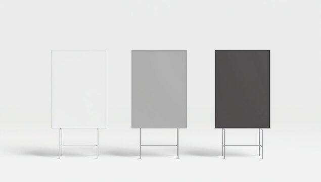 The sign holder is made of white, gray, black steel. The sign holder can be used to display signs, posters, and other printed materials. White isolated background, clipping path