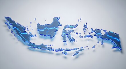 Stylized blue glass 3D map of Indonesia on white background