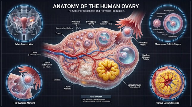 Detailed Anatomy of the Human Ovary and Its Role in Oogenesis and Hormone Production