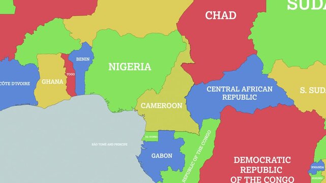 2D Colored Political World Map with a zoom of the Cameroon and Neighbors