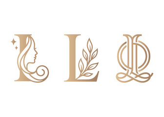 Artistic letter l monogram designs with female face and decorative foliage icon