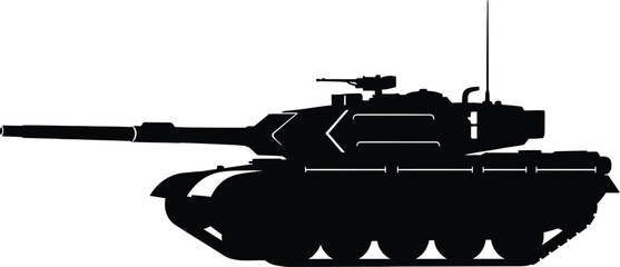 Fototapeta premium Black silhouette of a tank with a long barrel stark contrast silhouette