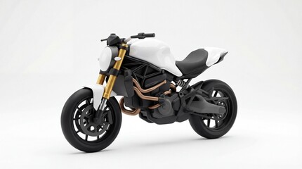 Obraz premium Sleek white motorcycle with black wheels on a white background.