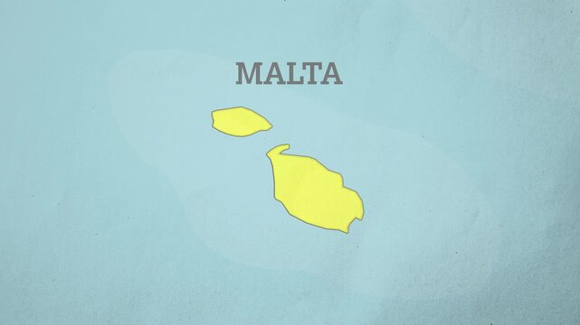 Basemap with a Zoom of the Malta Highlighted in Yellow. Generic World Map Animation