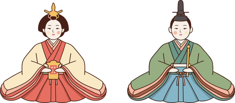 Traditional Korean royal couple illustration in hanbok representing cultural heritage, historical costume, and Joseon dynasty ceremony in elegant flat vector style