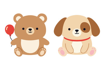 Obraz premium Adorable Teddy Bear and Cute Puppy Dog Animal Character Set