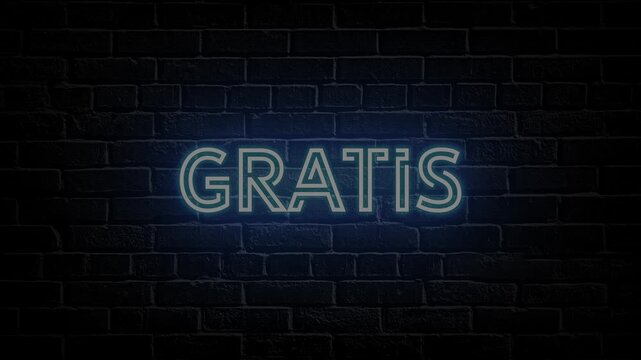 Blue Neon Gratis text animation. Glowing gratis looping motion. flicker text 4k video.