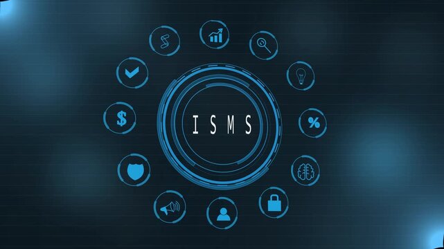 I S M S Information Security Management System Concept with Human Head and Circuit Board Background ISM