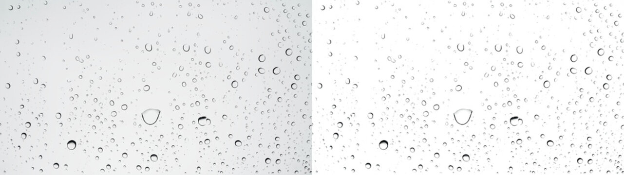 Water drops Rain droplets shower condensation window - Dark glass liquid beads texture isolated PNG transparent background
