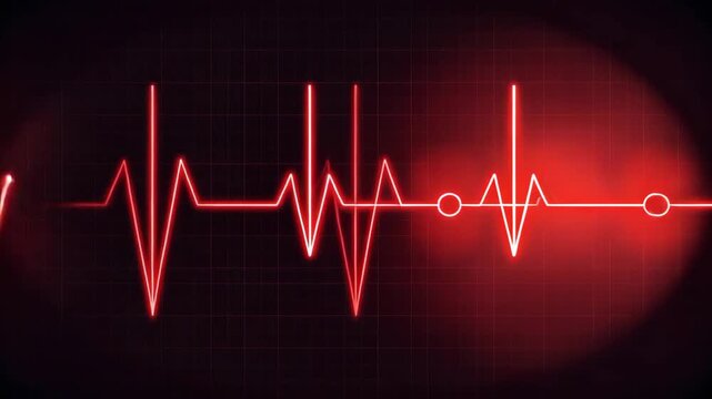 Red Neon Heartbeat EKG Line Pulse on Black Background, Cinematic Stock Footage
