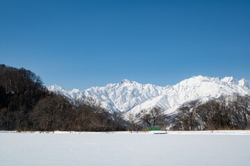 雪原に拡がる冬の北アルプス　長野県白馬村 © RATM