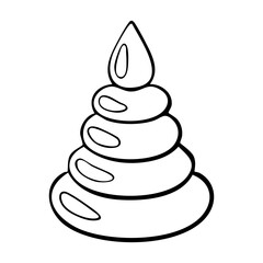 Childrens pyramid toy outline showing stacked rings, monochrome line art with smooth rounded tiers and top