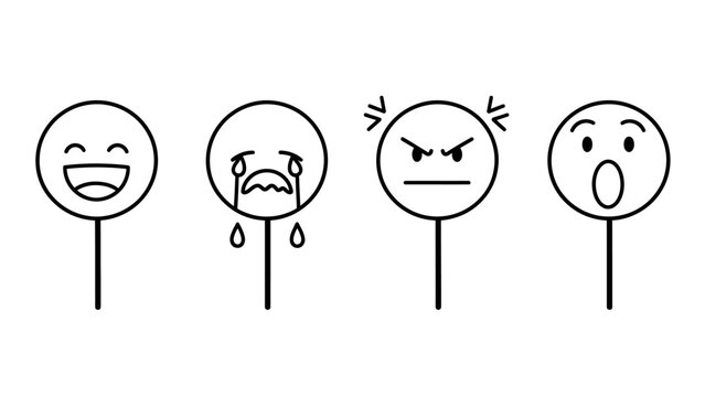 Four Different Hand Drawn Emoticon Faces.