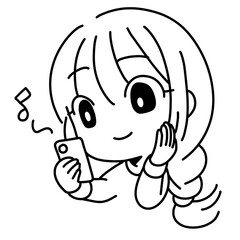 スマホで動画を見る女性の線画イラスト