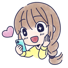 スマホを見てときめく女性のイラスト