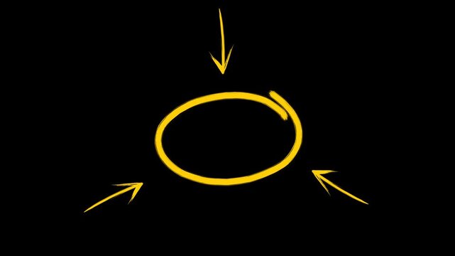 Yellow moving circle highlight with arrow animation on transparent alpha background. Urgency attention marker overlay perfect for tutorials, promotions, presentations and marketing videos in 4K.
