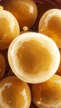 A detailed 3D rendering of human fat cells or adipocytes.
