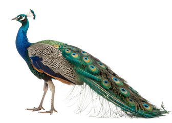 Obraz premium A majestic peacock showcasing its vibrant plumage.