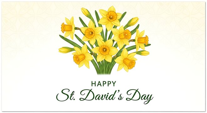 Happy St Davids Day card with yellow daffodils bouquet  Wales celebration