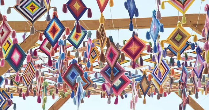 huichol, hilo, dechado, vector, designio, geometrica, empapelar, decoraciones, color, arte, ilustraci&oacute;n, con textura, figura, mosaico, tri&aacute;ngulo, decoraci&oacute;n, azulejo, tejidos, moda, retro, amarilla, c