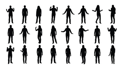 A diverse collection of silhouettes showcasing various poses and gestures. isolated on white background, Vector