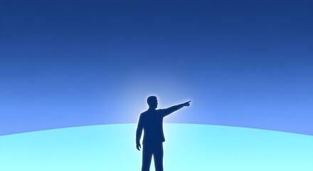 Obraz premium Blue Silhouette of Man Pointing Forward on Horizon