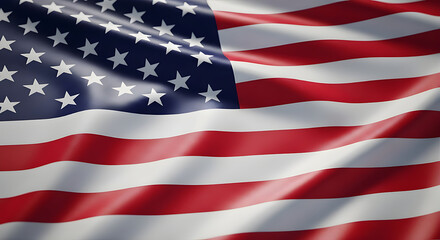 Fototapeta premium Waving American Flag With White Stars And A Red And White Stripe Waving - 3D Render Illustration