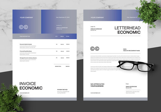 Blue And Black Invoice And Letterhead Economic 