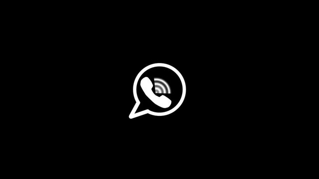 White outline of Whats App logo with a handset inside a speech bubble on a black background whatsapp
