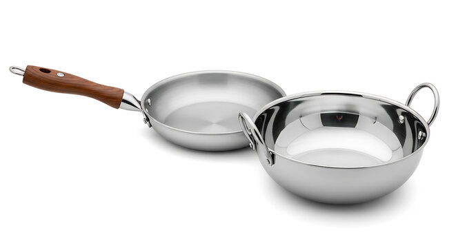 stainless steel frying pan isolated