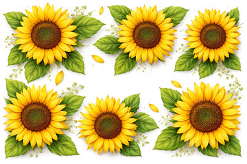 Fototapeta premium Sunflower Top View Illustration on White Background (16:9 Horizontal)