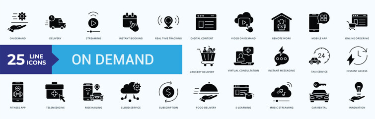 On Demand Icon Pack Illustration Vector Glyph Style