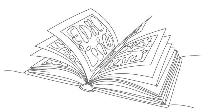 Open book with text in continuous line art