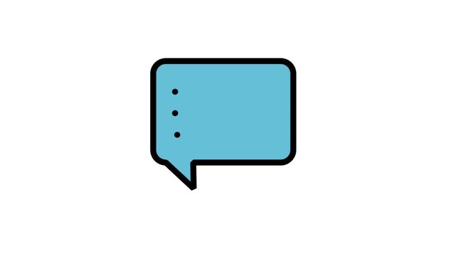 Speech Bubble Motion Icon. Blue rectangular speech bubble animation for messaging, online chat, customer support, and social media communication.