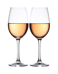 Two wine glasses filled with rose wine isolated on transparent background