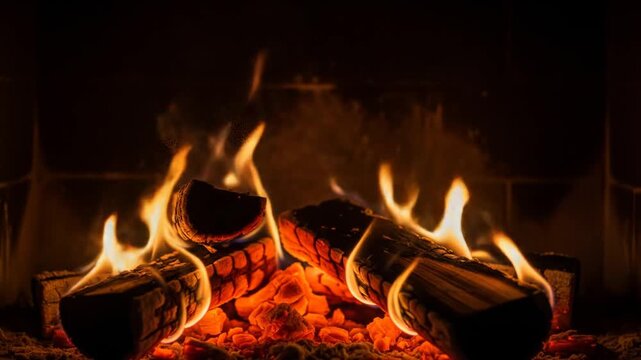 Cozy Fireplace Ambiance - Crackling Fire and Warm Glow.