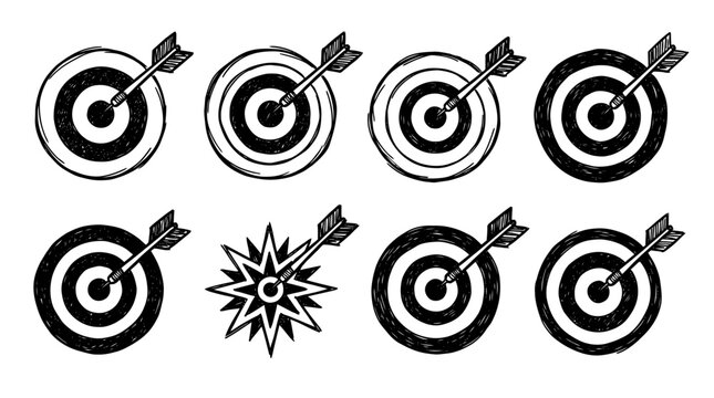target dart, bold style black Hand drawn set collection , white background , vector isolate