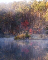福島県美しい毘沙門沼秋の風景